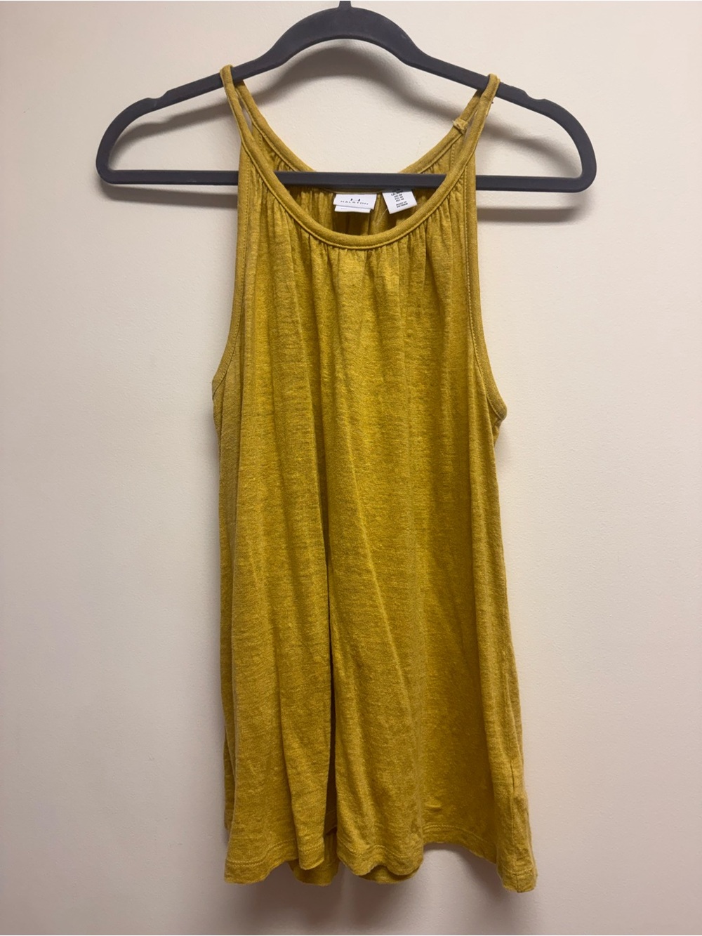 H by Halston 100% Linen Mustard Yellow High-Neck Tank EUC Size M